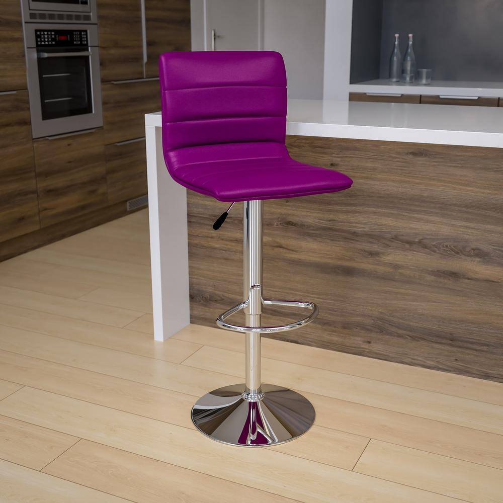 Modern Purple Vinyl and Chrome Adjustable Swivel Barstool
