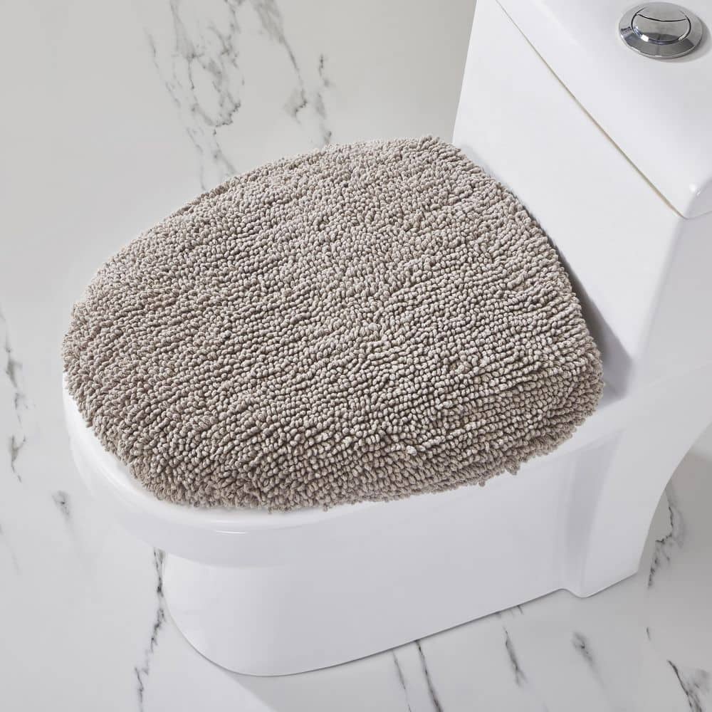 Beige Cotton Tufted Anti-Skid Bathroom Lid Cover Rug