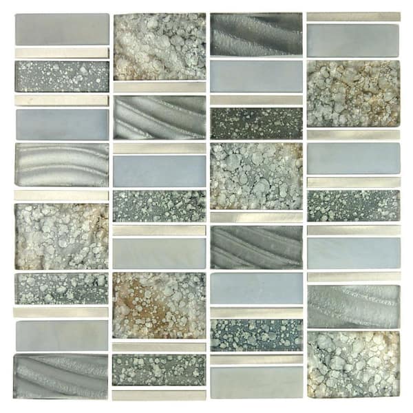 Imperial Silver Sea Decorative Mosaic 12 in. x 12 in. Glass & Aluminum Metal Wall Tile (1 Sheet/1 Sq. Ft.)