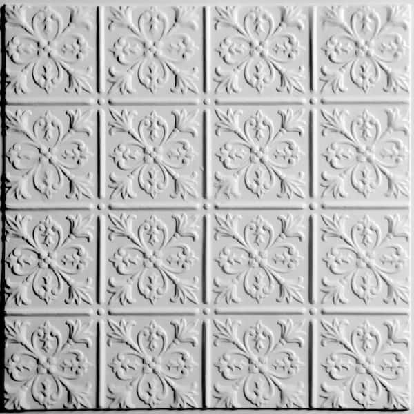 Ceilume Fleur-de-lis White 2 ft. x 2 ft. Lay-in or Glue-up Ceiling Panel (Case of 6)