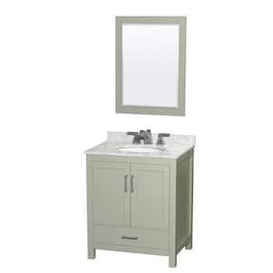 30 in. W x 22 in. D x 35 in. H Single Bath Vanity in Light Green with White Carrara Marble Top and 24 in. Mirror