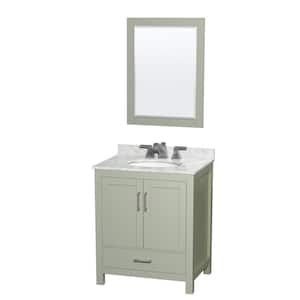 Sheffield 30 in. W x 22 in. D x 35 in. H Single Bath Vanity in Light Green w/ White Carrara Marble Top and 24 in. Mirror