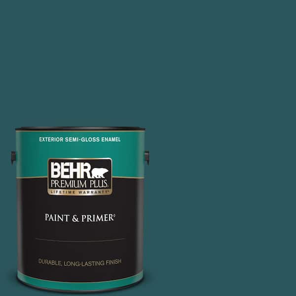 BEHR PREMIUM PLUS 1 gal. #MQ6-01 Ocean Abyss Semi-Gloss Enamel Exterior Paint & Primer