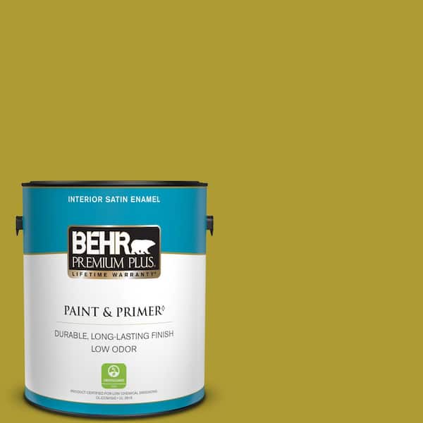 BEHR PREMIUM PLUS 1 gal. #P330-7 Luscious Lime Satin Enamel Low Odor Interior Paint & Primer