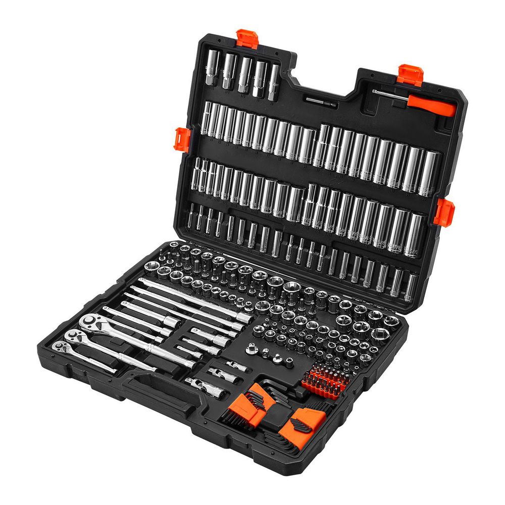 225-Piece Socket Set, 3/8,1/4,1/2 in. Drive, SAE and Metric, Deep and Shallow, Mechanic Tool Kit with Bits, CR-V Steell
