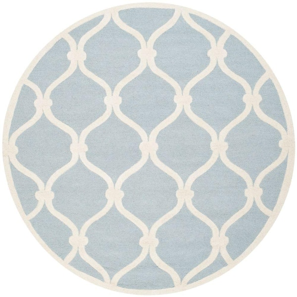 SAFAVIEH Cambridge Blue/Ivory 8 ft. x 8 ft. Round Knotted Geometric Border Area Rug