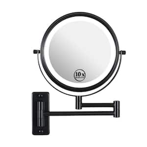 8 in. Wall Mounted 1X/10X Magnifying Makeup Vanity Mirror with 3 colors Led lights; 360° Swivel with Extension Arm;Black