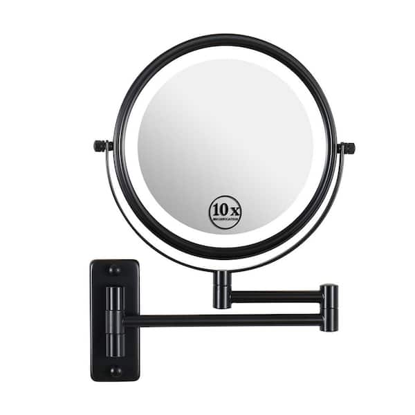 cadeninc 8 in. Wall Mounted 1X/10X Magnifying Makeup Vanity Mirror with 3 colors Led lights; 360° Swivel with Extension Arm;Black