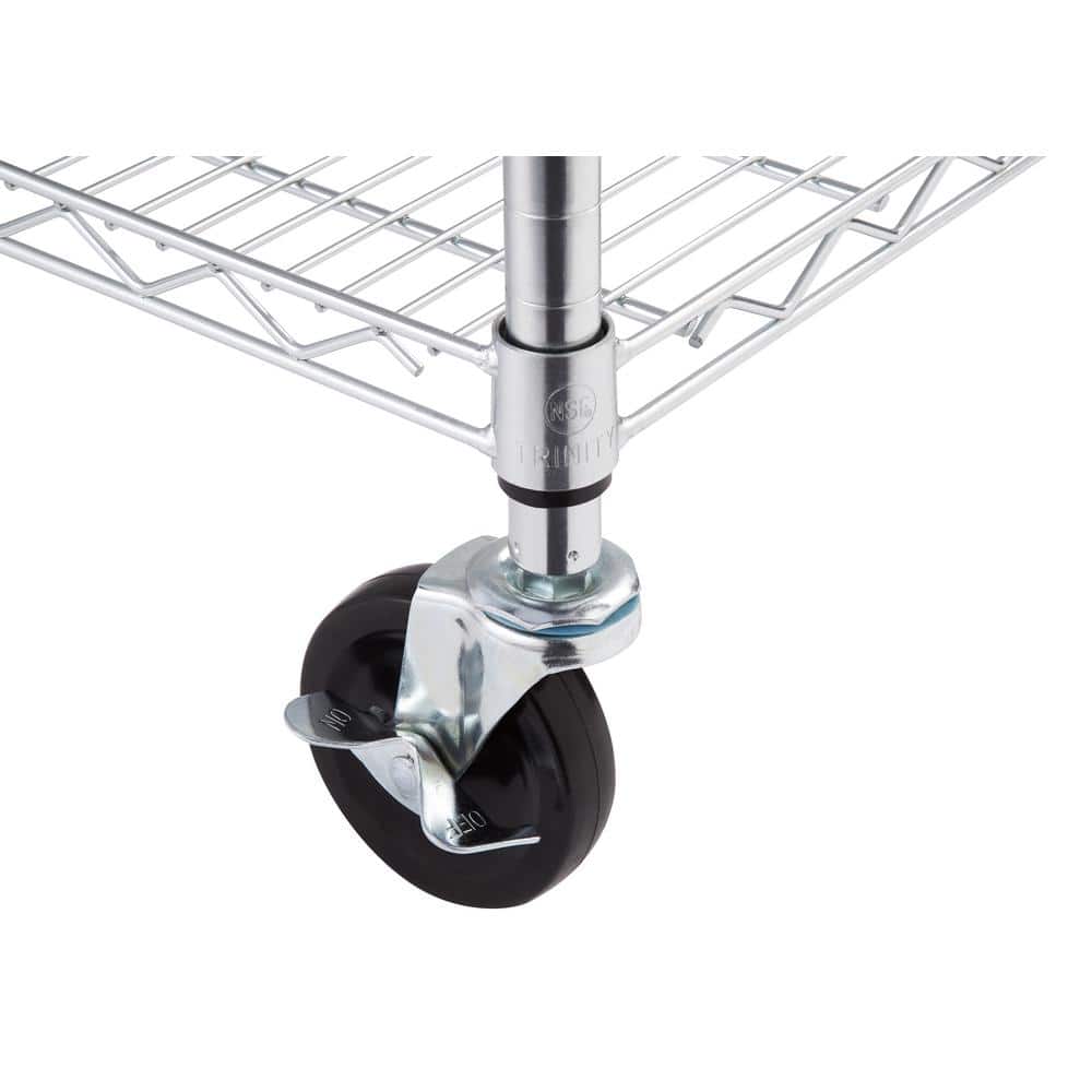 Adjustable Silver Steel 4-Tier Wire Shelving Unit with Wheels