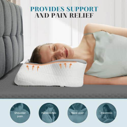 1 Piece Breathable Fabric Extra Firm Cervical Pillow with Memory Foam Perfect for Back Side and Stomach Sleepers Gray