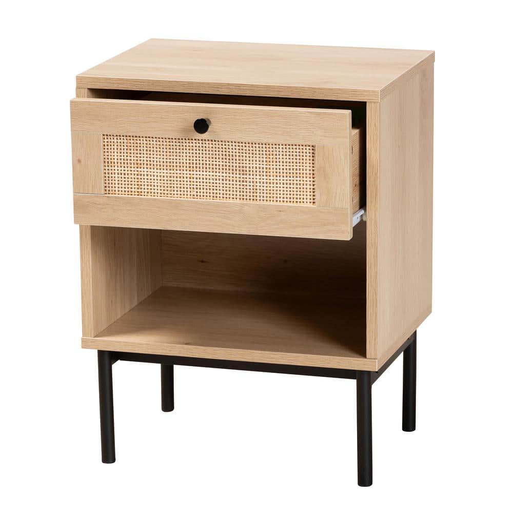 Sherwin Light Brown and Black Wood and Metal Accent Table with Storage