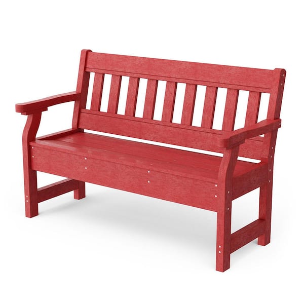 Wildridge Heritage Cardinal Red HDPE Plastic Outdoor Garden Bench