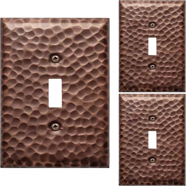 Hand Hammered 1-Gang Antique Copper Finish Single Switch / Toggle Metal Wall Plate (3-Pack)