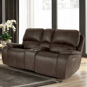 New Classic Furniture Brookings 78.7 in. Brown Polyester 2-Seater Console Loveseat with Power Footrest and Headrest