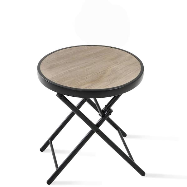 Steel Folding Patio End Table with Tempered Glass Tabletop Portable Bistro Coffee Table