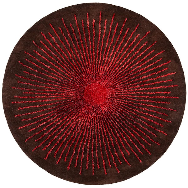 Soho 6 ft. x 6 ft. Brown/Red Abstract Round Rug