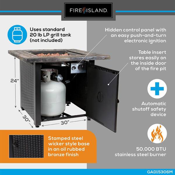 FIRE 　ファイアー・アイランド FIRE ISLAND 30 in. W x 24.6 in. H Square Steel LP Gas Mosaic Table