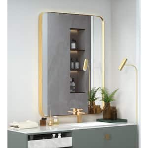 24 in. W x 36 in. H Large Modern Rectangle Stainless Steel Wall Mirror Bathroom Mirror Vanity Mirror in Brushed Gold