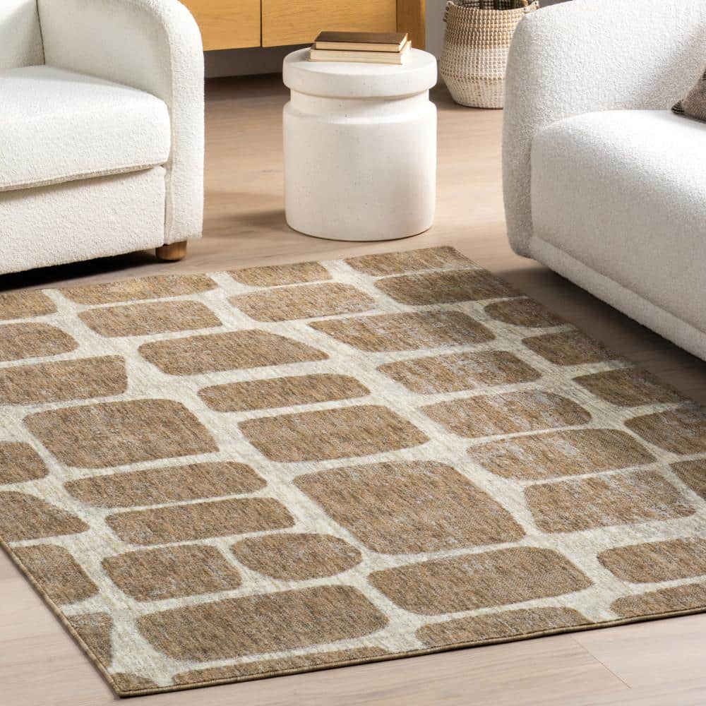 Aadhya Light Brown Geometric 5' x 8' Synthetic Area Rug