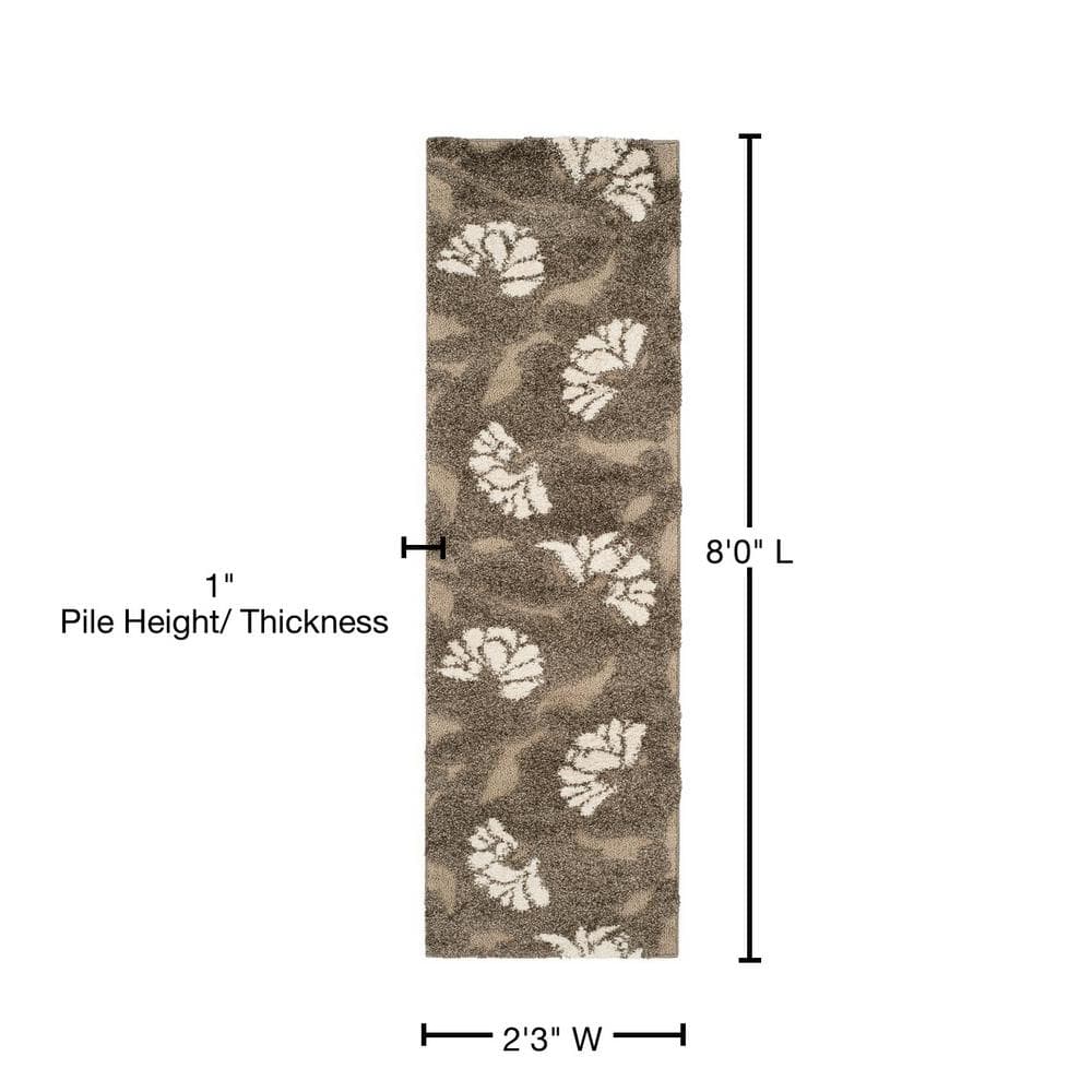 Elegant Smoke and Beige Floral Shag Runner Rug, 2'3" x 8'