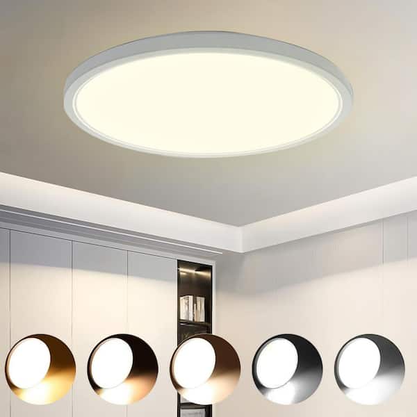 16 in. Round White New Ultra-Low Profile Integrated LED Flush Mount Ceiling Light 5CCT Selectable Panel Light (2-Pack)