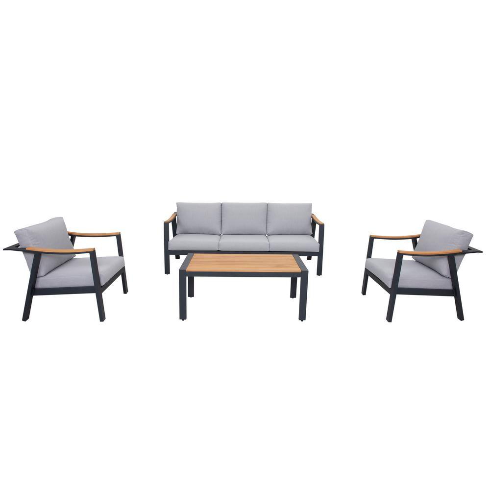 Teamson Kids Nova 4Piece Aluminum and Teak Outdoor Sectional Sofa Set