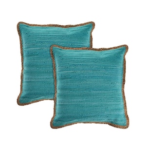 Raeleigh Turquoise Solid Cotton Blend 20 in. x 20 in. Indoor Throw Pillow (Set of 2)