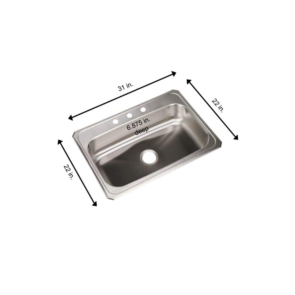 31" Stainless Steel Single Bowl Drop-In Kitchen Sink