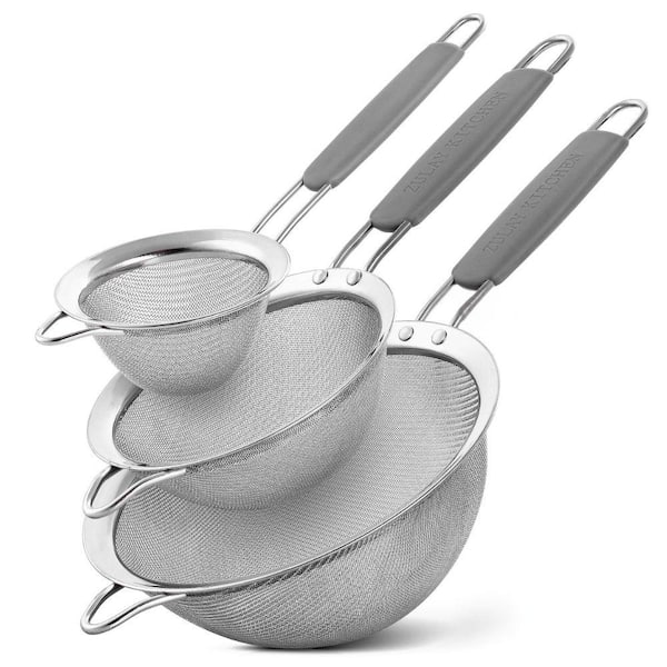 Zulay Kitchen Premium Stainless Steel Fine Mesh Strainer (Set of 3) - Gray