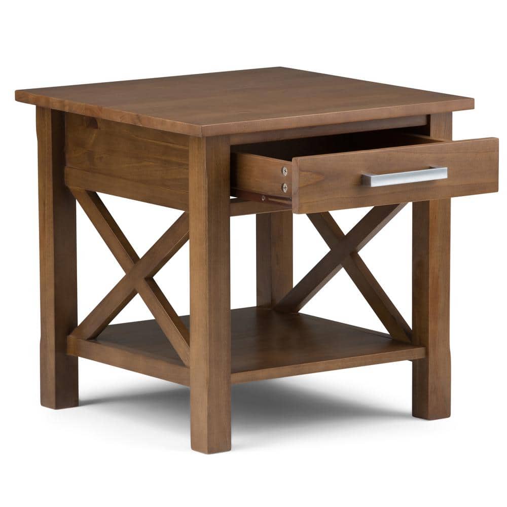 Medium Saddle Brown Wood and Metal Rectangular Side Table with Storage