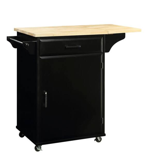 USL Townville Black Kitchen Cart with Natural Wood Top