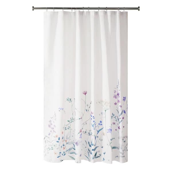 72 in. W x 72 in. L Timeless Floral Polyester Shower Curtain in Wild Flowers White
