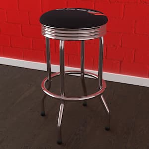 Dodge Logo 29 in. Black Backless Metal Bar Stool with Vinyl Seat