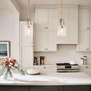 Kitner 1-Light Natural Brass Vintage Industrial Shaded Kitchen Pendant Hanging Light with Clear Seeded Glass