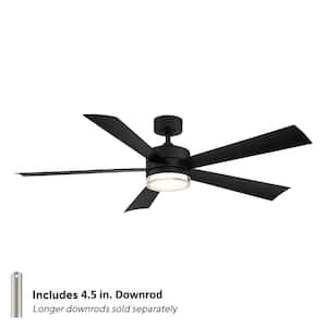 Wynd 52 in. Smart Indoor/Outdoor 5-Blade Ceiling Fan Matte Black with 3000K LED and Remote Control