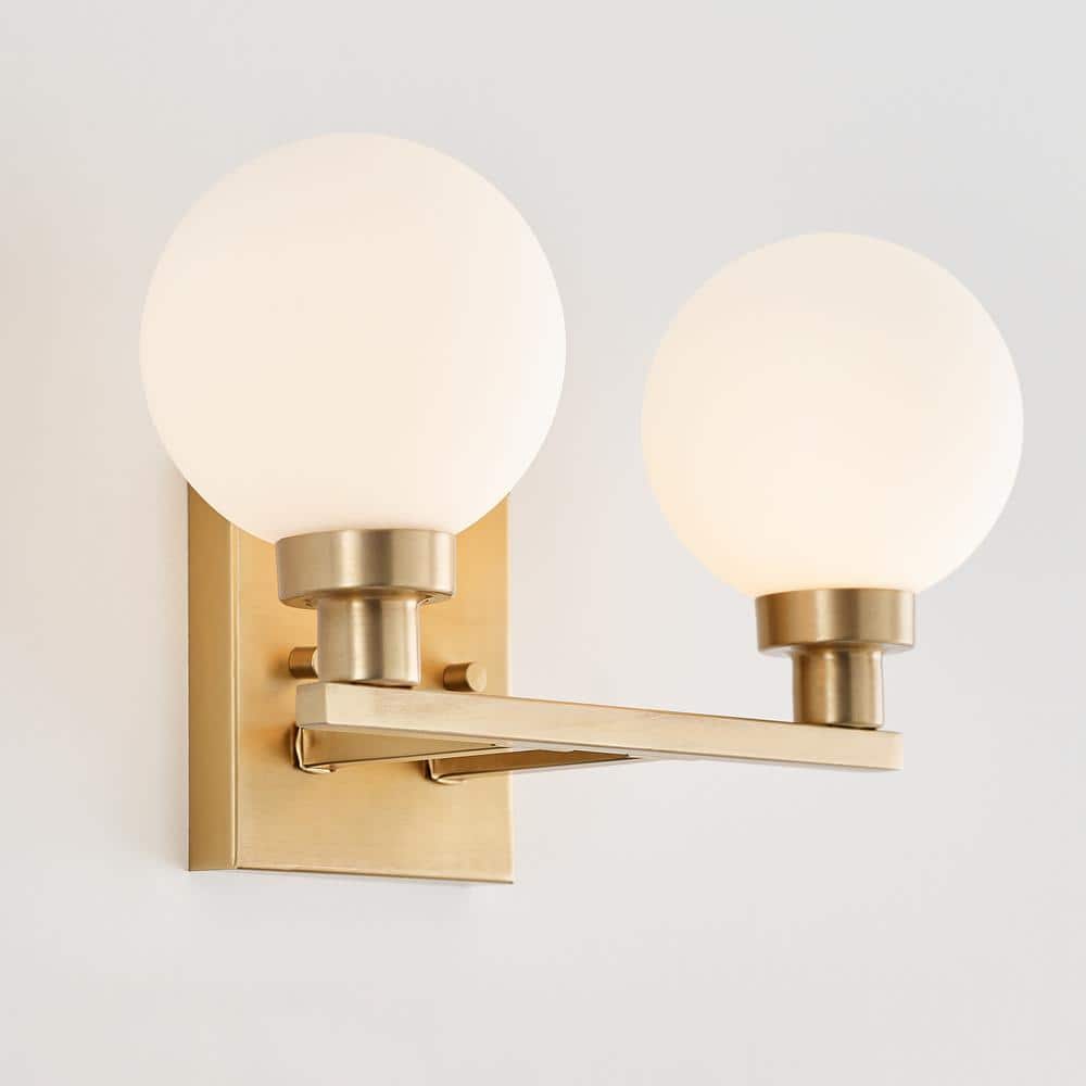 Clybourn Satin Brass 2-Light Vanity with Milk Glass Shades