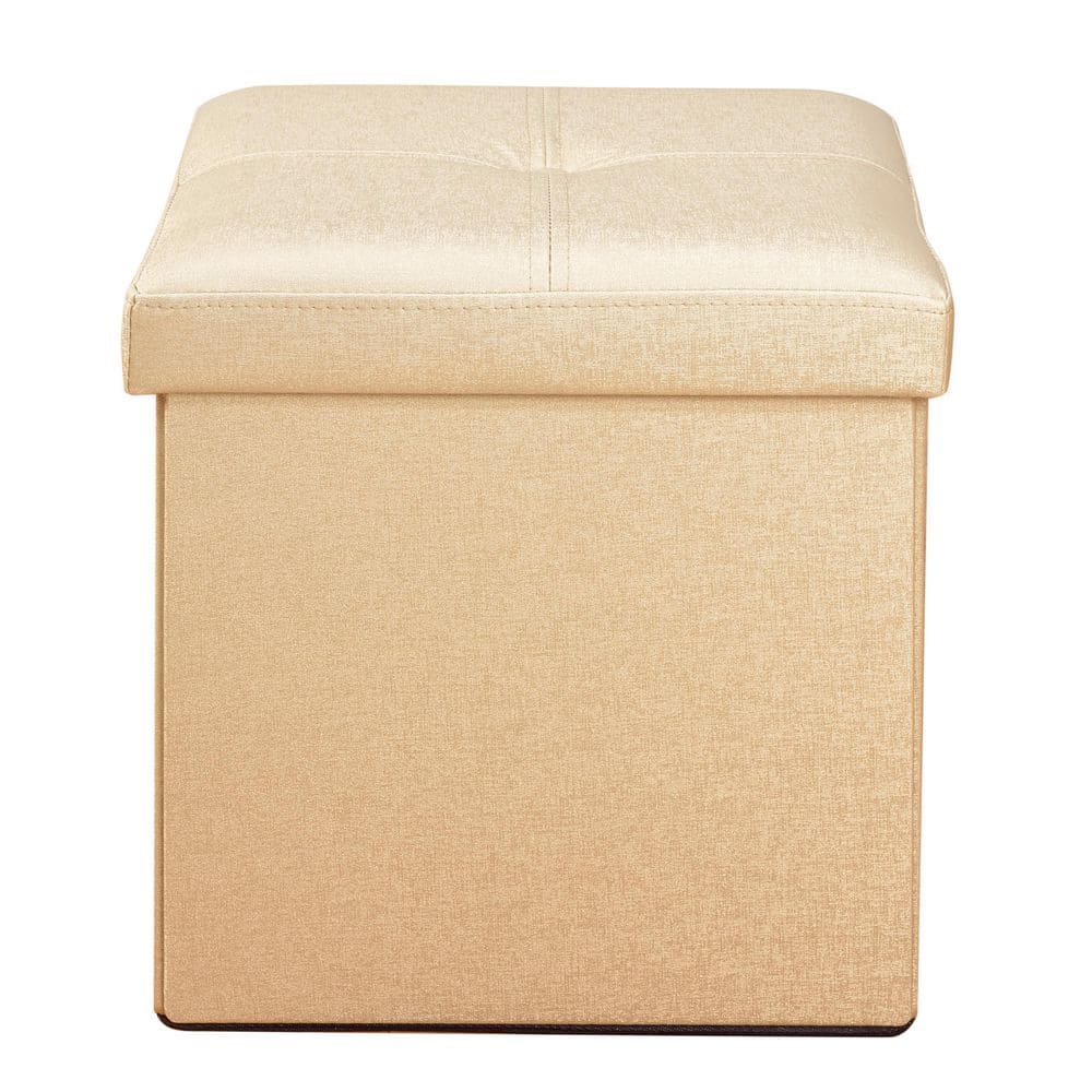 Elegant Gold Faux Leather Folding Storage Ottoman Cube