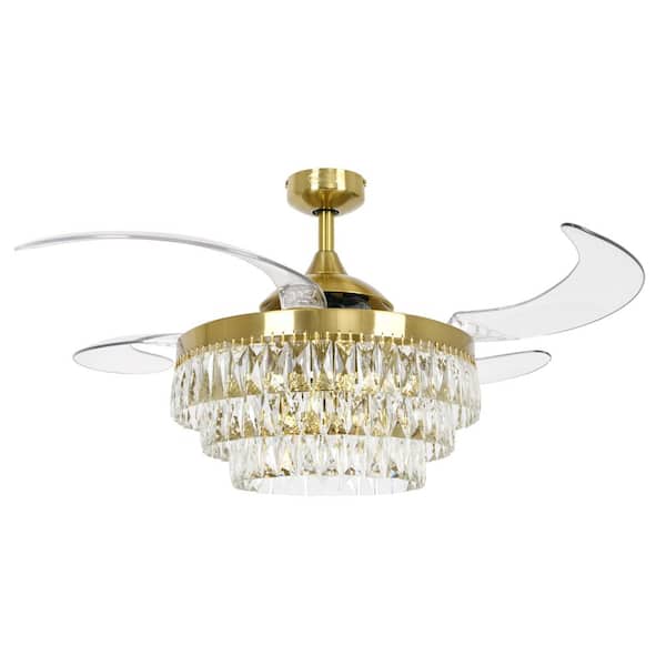 Fanaway Veil 48 in. Indoor Gold Retractable Blades Ceiling Fan with Light and Remote Control