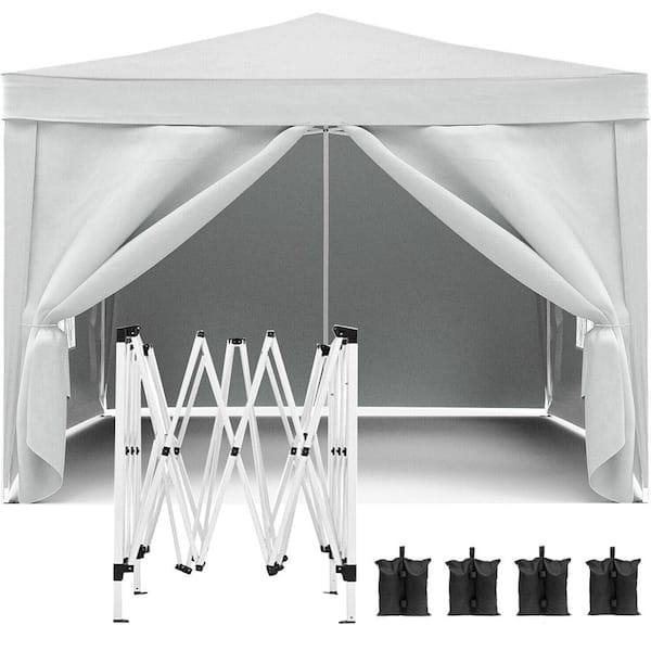 Misopily 10 ft. x 10 ft. Outdoor Folding Pop-Up Canopy Gazebo Portable Tent w/4 Removable Sidewalls for Parties, Camping, White