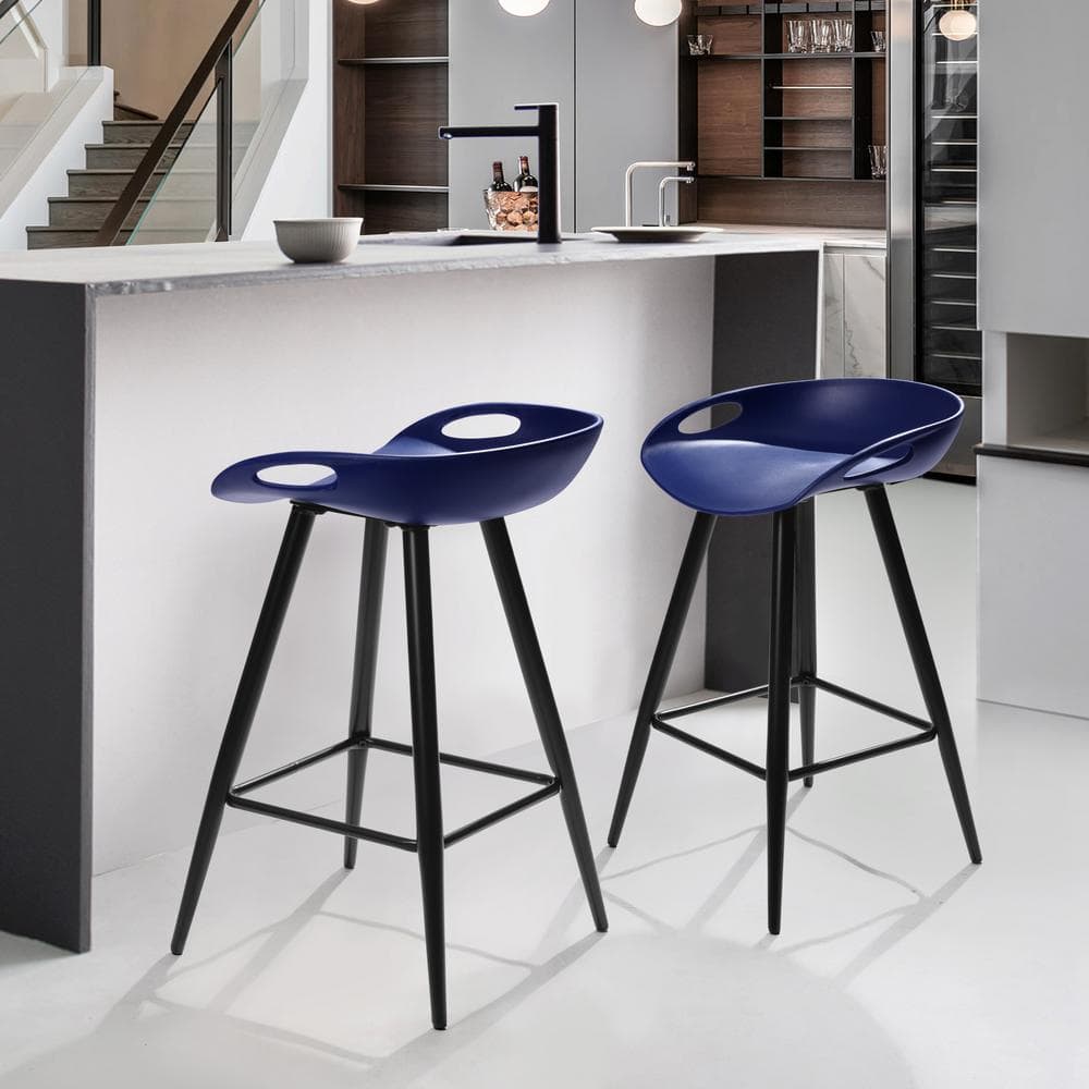 Homy Casa Fiyan 24 In. Navy Backless Counter Stool With Plastic Seat ...