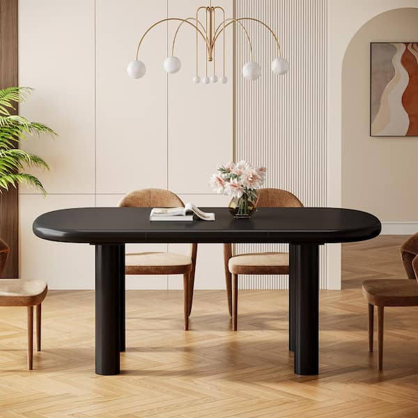 BYBLIGHT Roesler Modern Black Engineered Wood 62.9 in. 4 Legs Oval Dining Table Seats 6