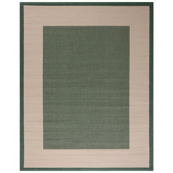 Courtyard Dark Green/Beige 10 ft. x 14 ft. Border Solid Color Indoor/Outdoor Area Rug