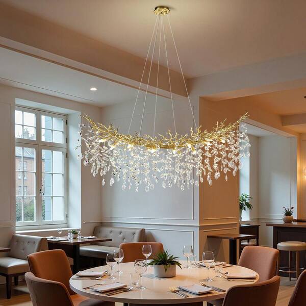 PUYRNF 16-lights 55 in. Large Gold Tree Branch Crystal Chandelier
