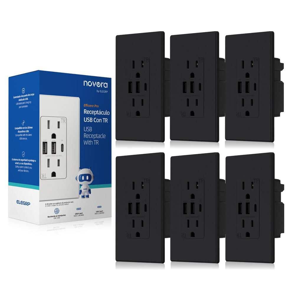 30W 6.0 Amp 3-Port USB Wall Outlet, 15A Duplex Receptacle with Dual USB Ports, w/Srewless Wall Plate, Matte Black 6PC price history on PriceWatchPro