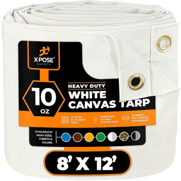 XPOSE SAFETY Canvas Heavy Duty 8 ft. W X 12 ft. L White 10 oz