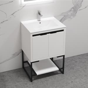 SCHAT 18 in. W x 24 in. D x 35 in. H Freestanding Bath Vanity in White Straight Grain with White Ceramic Top