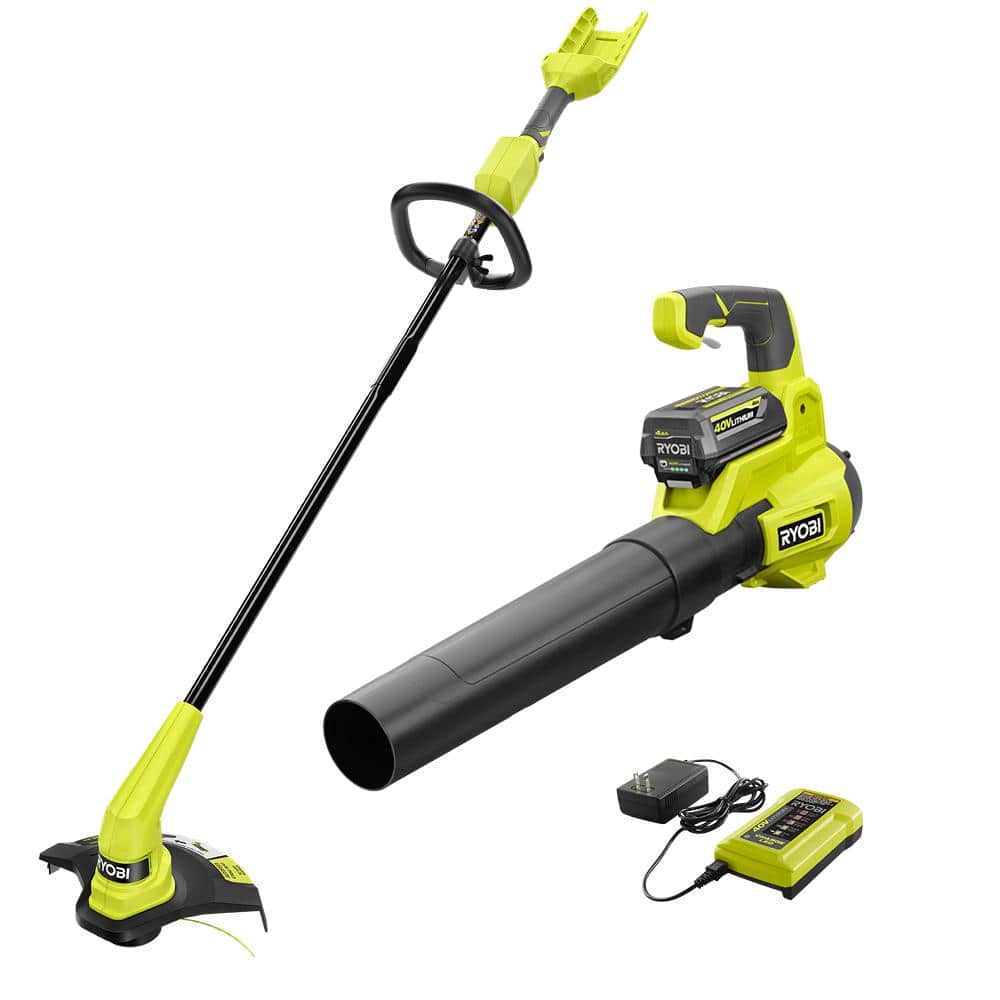 RYOBI 40V Cordless Battery 12 in. String Trimmer and 450 CFM 120 MPH Blower Combo Kit 2 Tools with 4.0 Ah Battery and Charger RY40970VNM The Home Depot