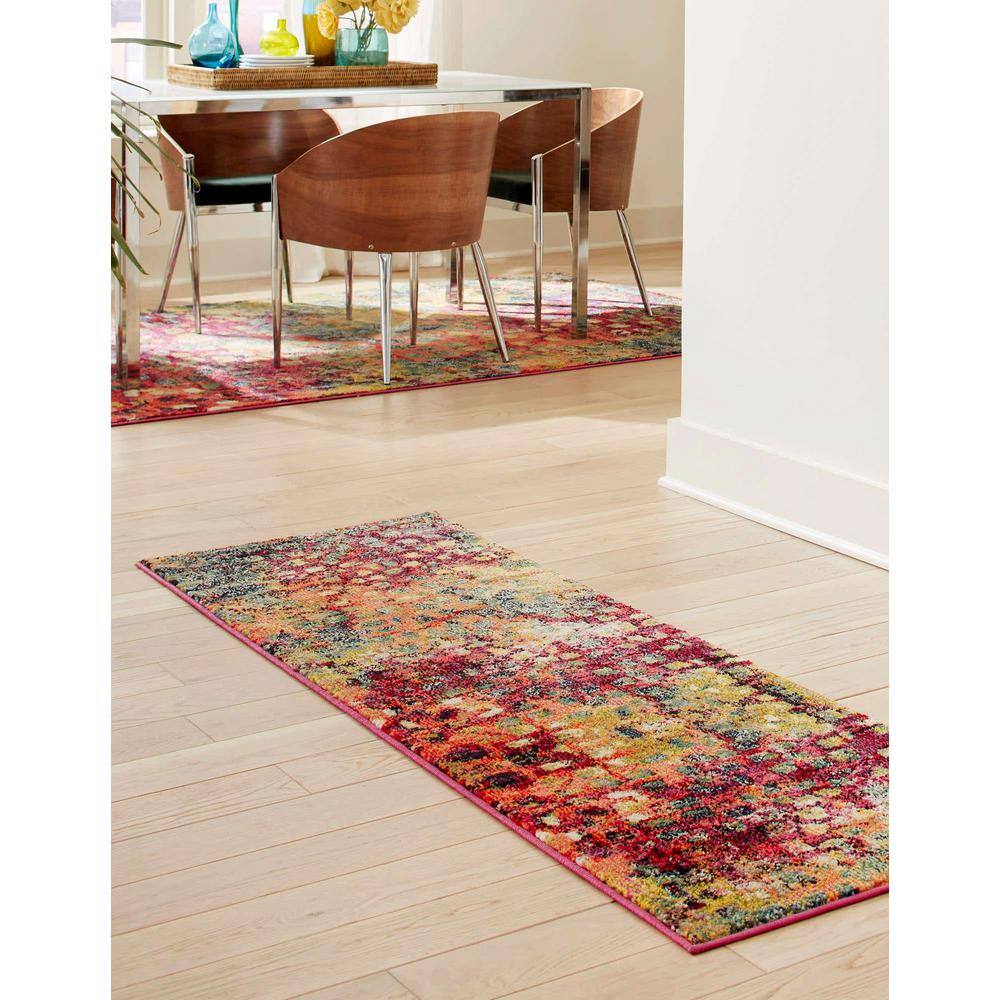 Colorful Abstract Synthetic Indoor Runner Rug