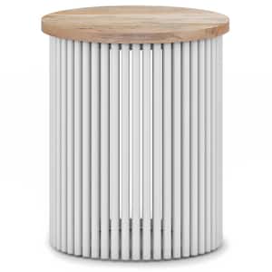 Demy Industrial 18 in. Wide Metal and Wood Accent Side Table in Natural, White, Fully Assembled