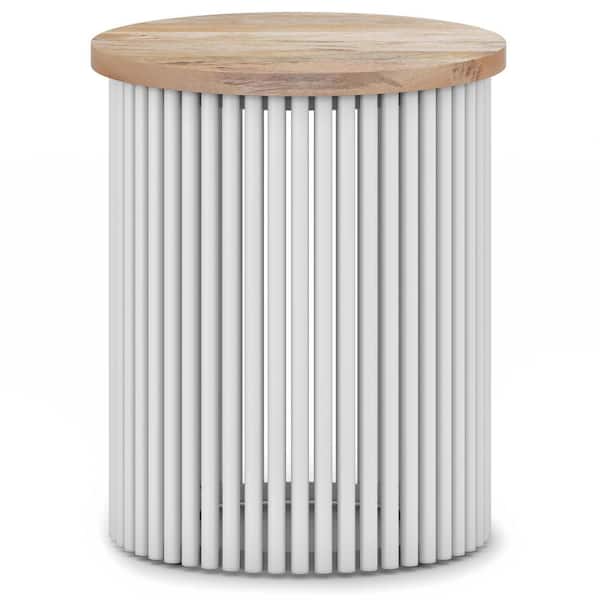 Simpli Home Demy Industrial 18 in. Wide Metal and Wood Accent Side Table in Natural, White, Fully Assembled